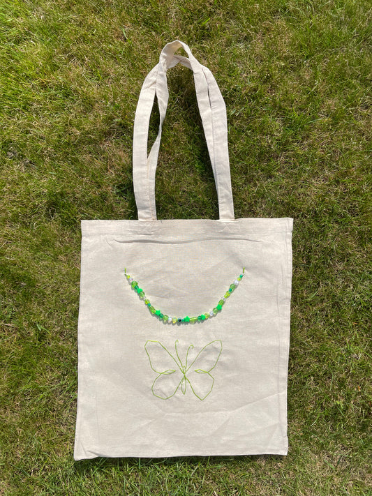 "green butterfly" tote bag